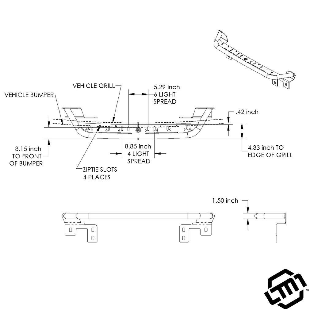 BRONCO, UNIVERSAL, GRILL BAR, FOR STANDARD & CAPABLE BUMPER